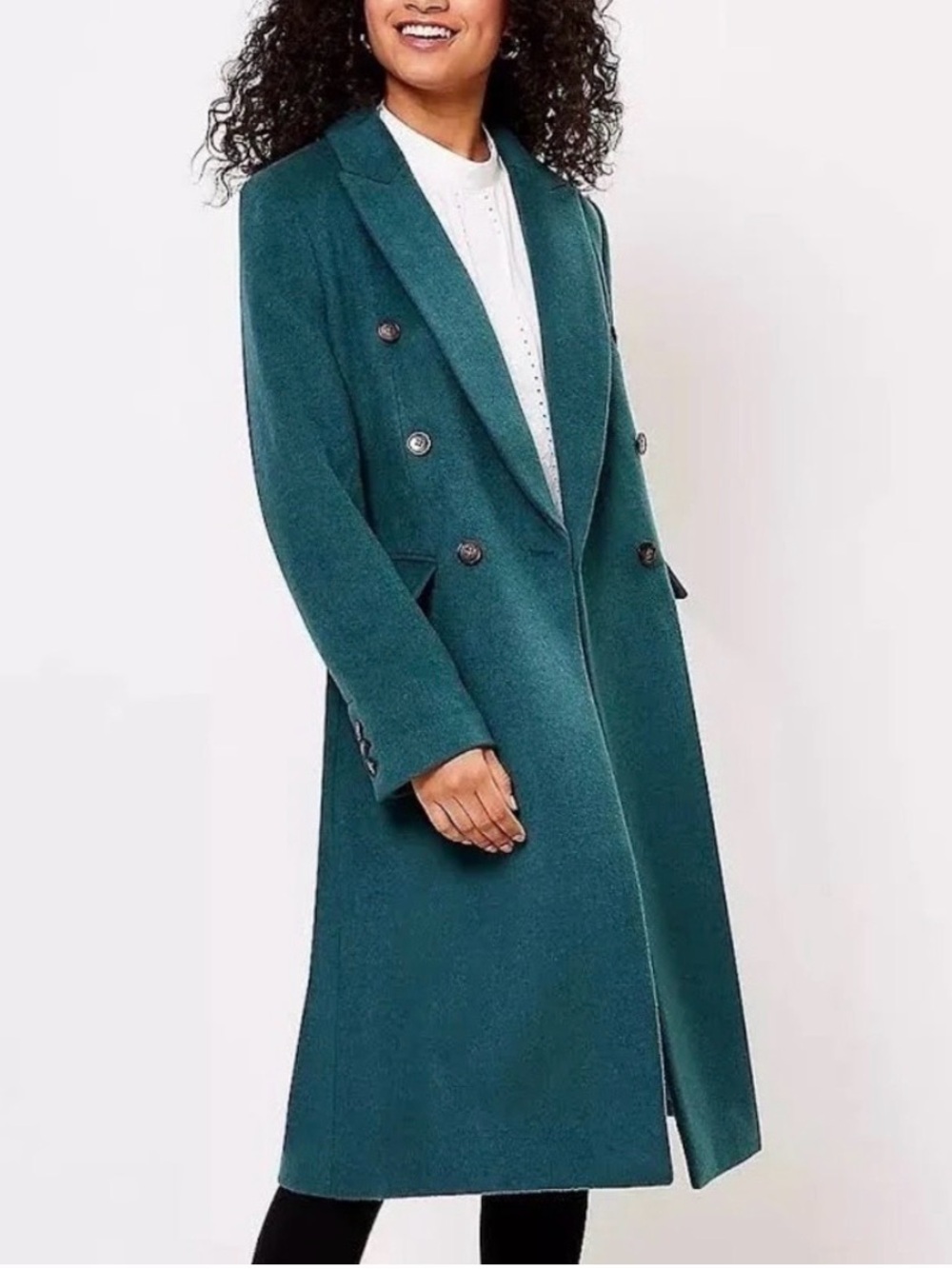LOFT Green Wool Blend Double Breasted Coat XS